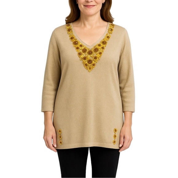 STORYBOOK KNIT Gold Metallic Embellished Sweater - Picture 1 of 11